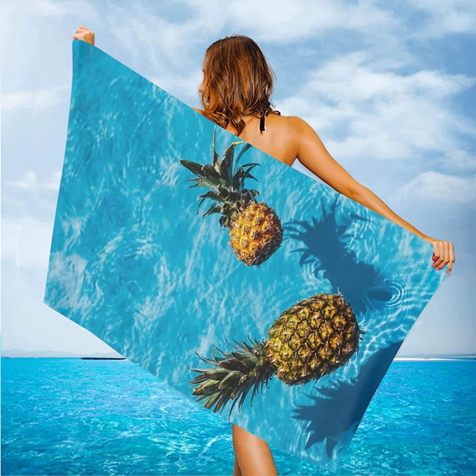 Telo Da Spiaggia In Microfibra Con Stampa Ananas - Grandi Dimensioni 76x152 Cm - Asciugatura Rapida E Antisabbia Per Viaggio E Piscina