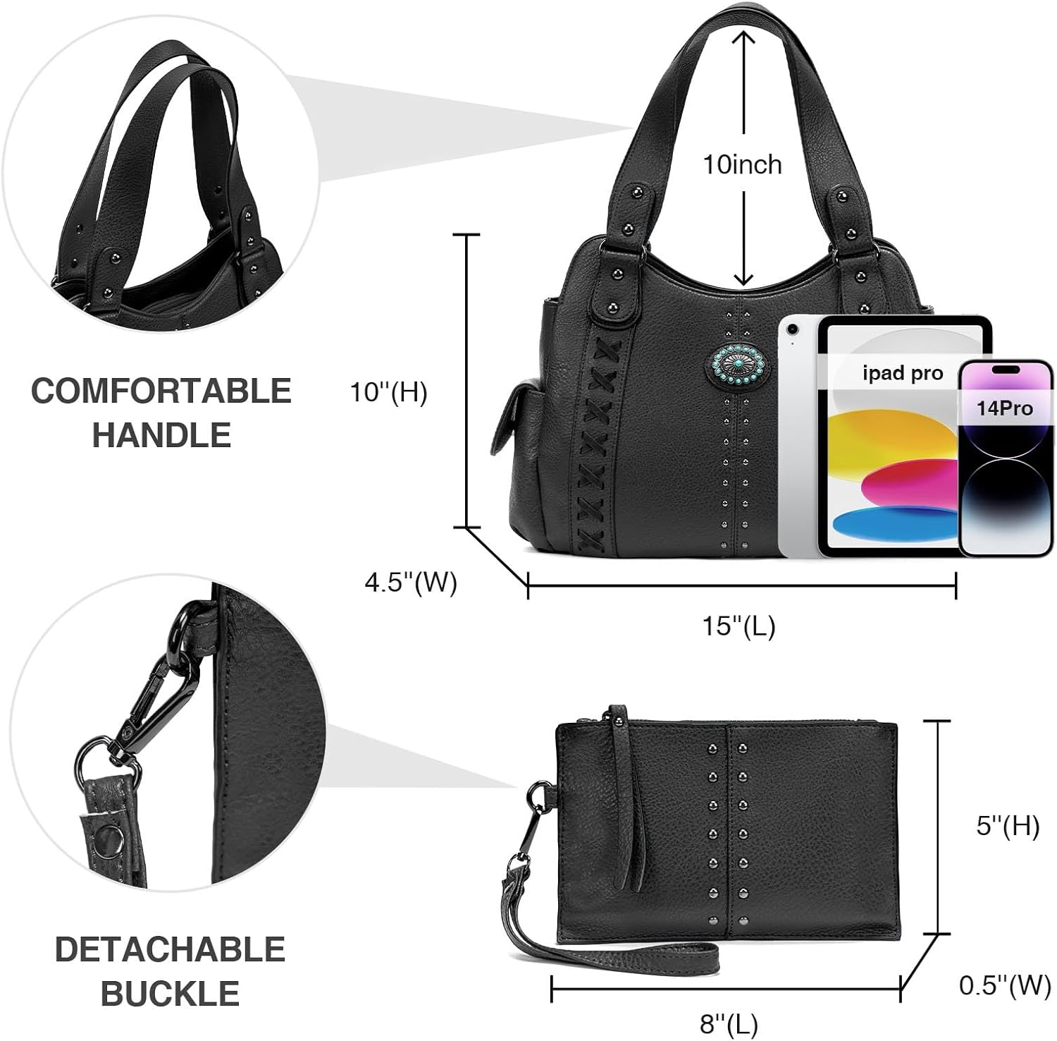 Tote Bag for Women Large Western Purse Ladies Top Handle Shoulder Handbags Vintage Embossed Concho Studs - Image 5