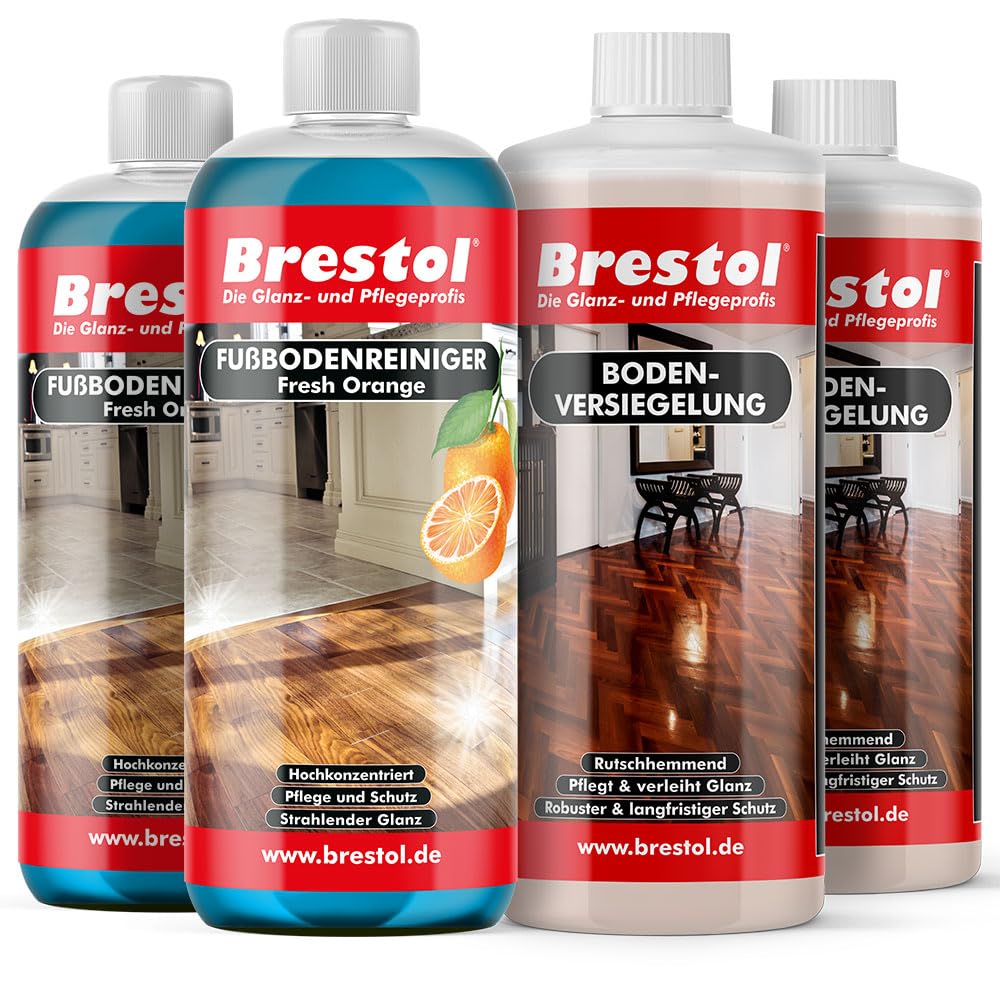 Limpiador de suelo Fresh Orange 2 x 1000 ml de limpiador de suelo + sellador de suelos 2 x 1000 ml para azulejos, laminado, parqué, piedra, PVC, linóleo, etc.