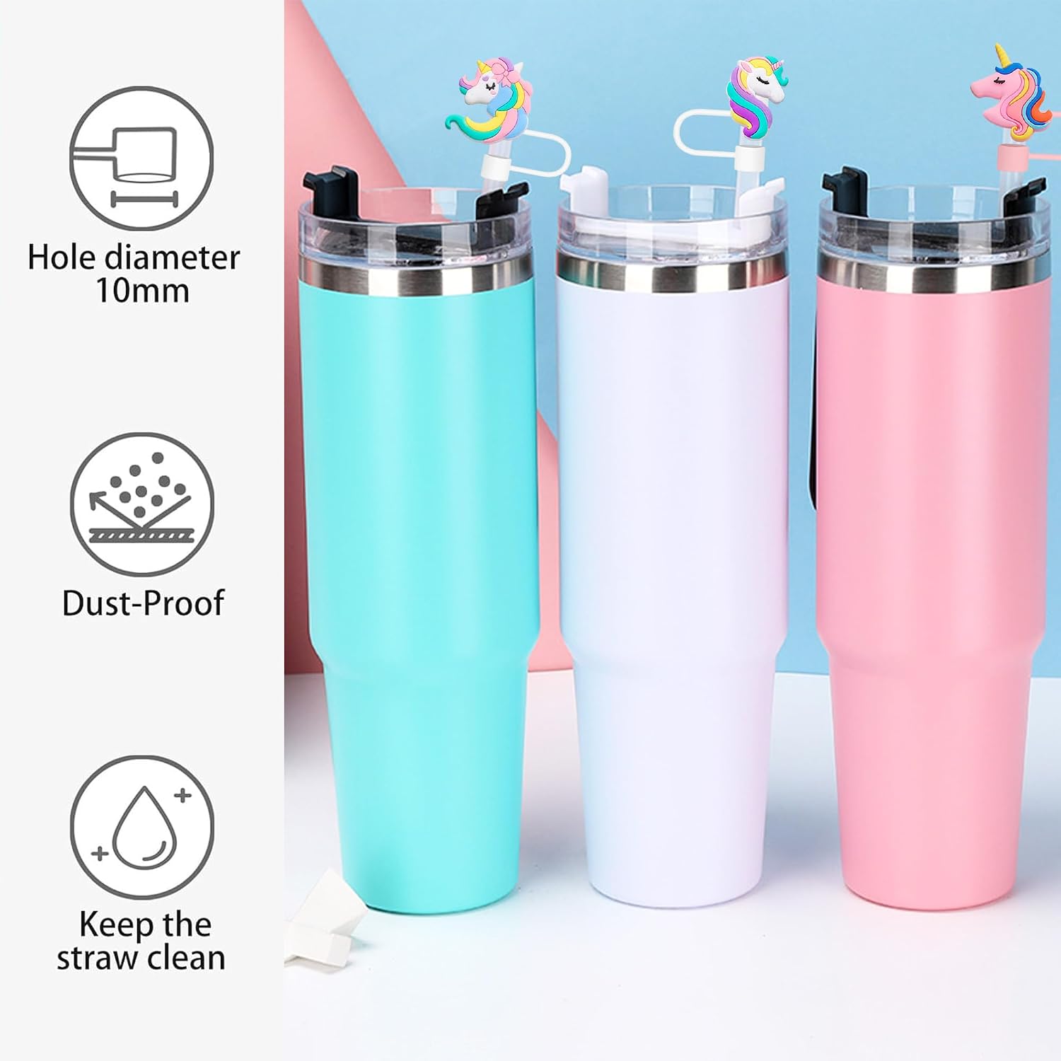 4PCS Pink Straw Toppers Set, 10mm Unicorn Straw Covers Cap Compatible with Stanley Cups 30&40 Oz Tumbler with Handle, Reusable Silicone Drinking Tips Accessories image 4