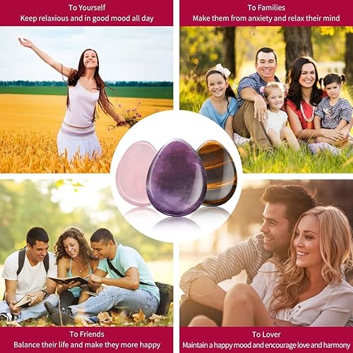 Miniatura 7 de Paquete de 2 piedras de preocupación para el pulgar para la ansiedad, juego de cristales curativos de amatista de cuarzo rosa natural, piedras