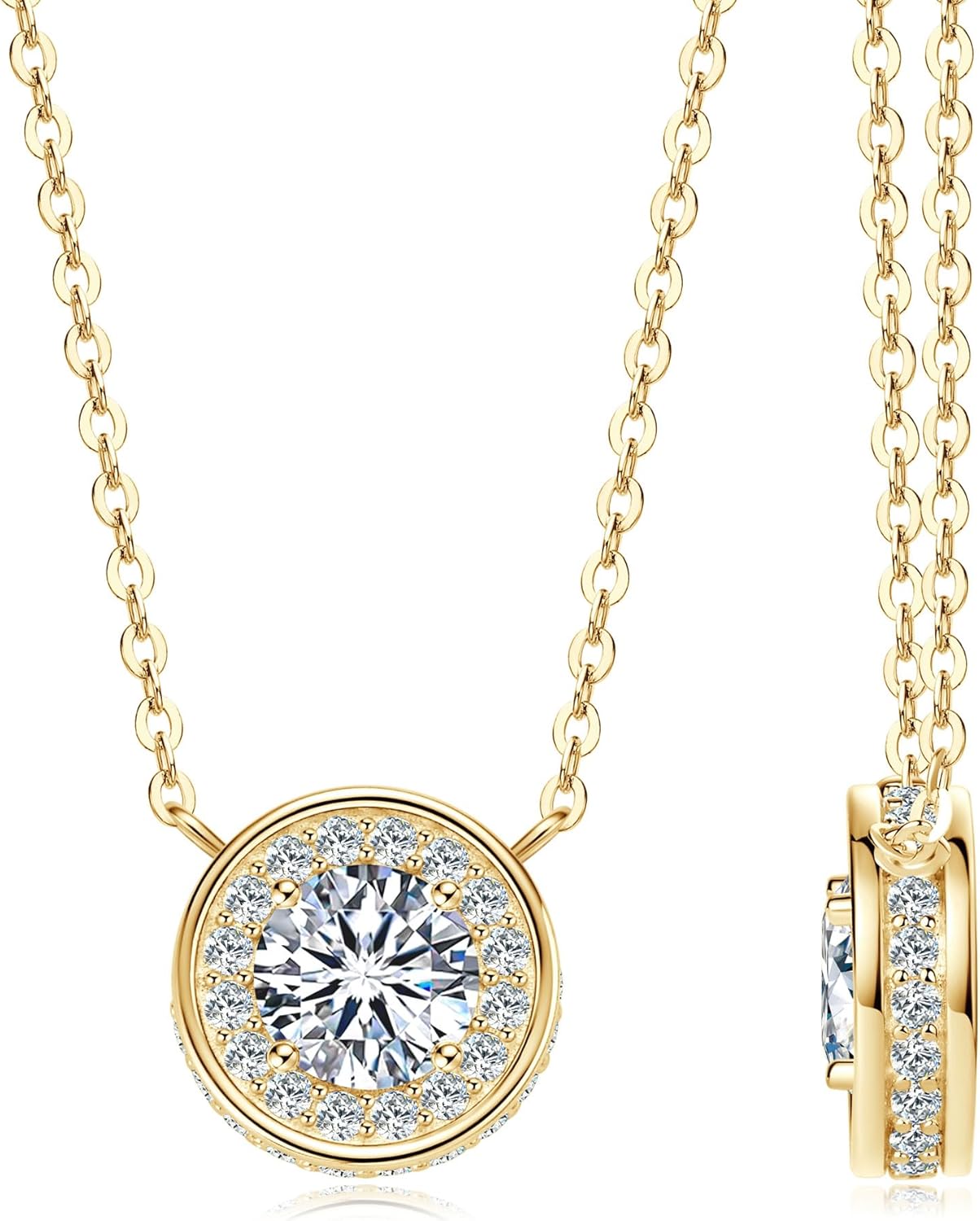 Moissanite Necklace for Women, 925 Sterling Silver 1 Carat Lab Created Moissanite Halo Pendant Anniversary Valentine's Day Birthday Gifts for Mom Wife