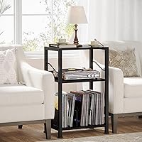 Vista 3 de Hosfais Soporte para tocadiscos de 3 niveles, discos de vinilo retro para almacenamiento de discos de vinilo para sala de estar y dormitorio (negro)