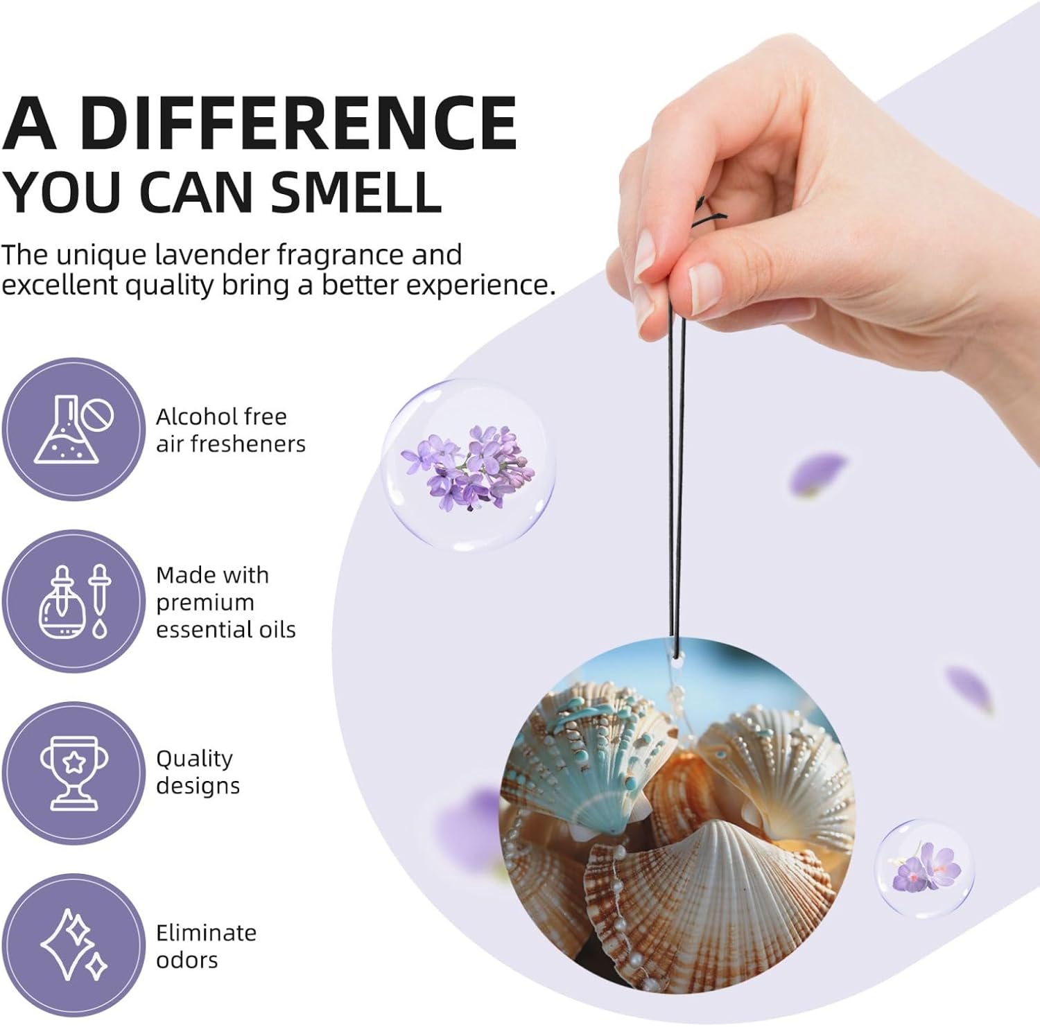 Car Air Freshener 24 PCS Seashell Christmas Hanging Car Air Fresheners Auto Interior Decor Card Freshener Strong Scented Card Lavender Cars Scents for Office Bedroom Close Drawer Round Shape