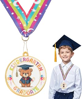 Preschool Kindergarten Congrats Kids Graduation Medal, Preschool Kindergarten Congrats Graduation Medal for Kids with Rainbow Neck Ribbon Kids Students Award Medallion Party Decorations