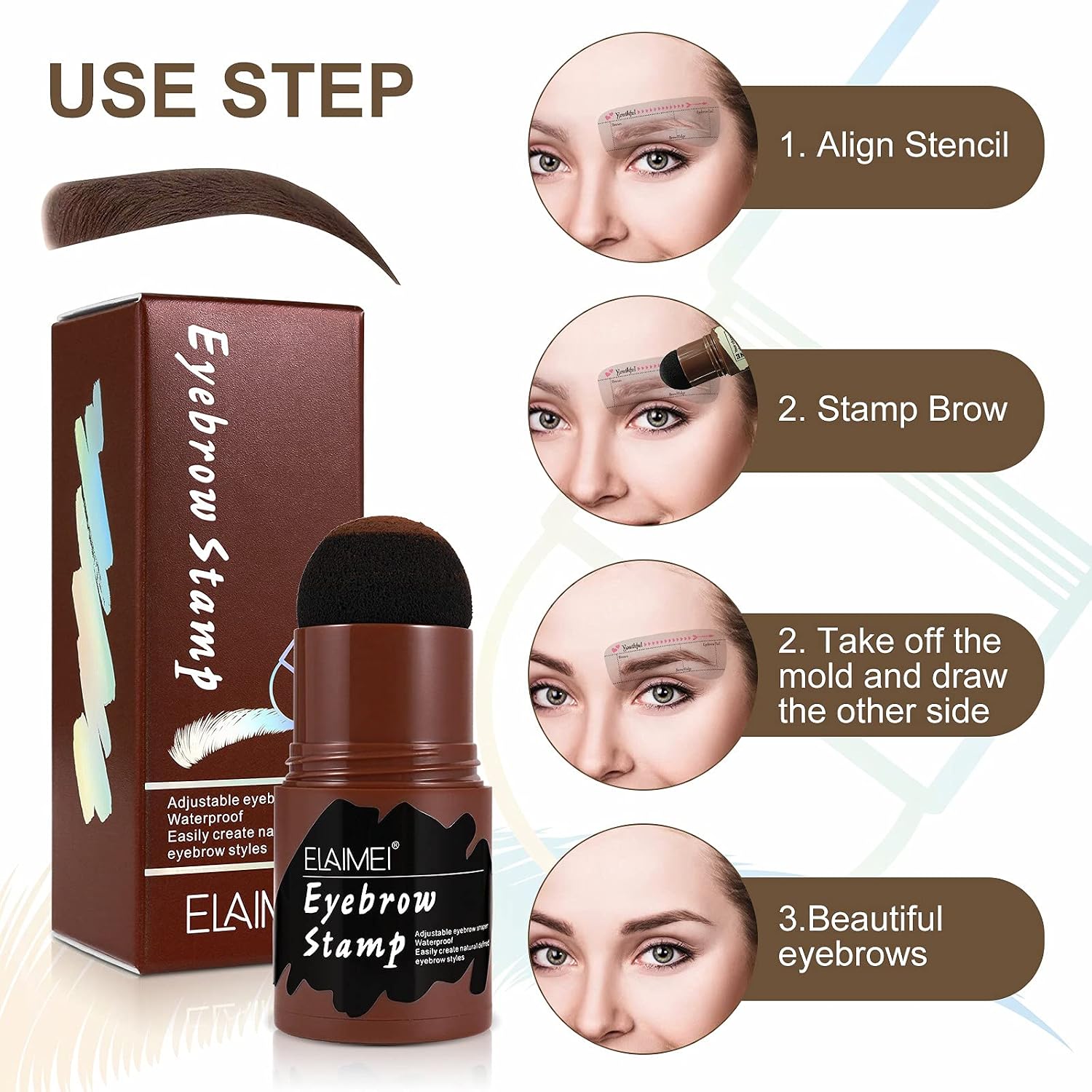 Eyebrow Stamp Stencil Kit, Professional Eyebrow Stamp and Stencil Kit for Perfect Brow, Long-lasting, Waterproof Eyebrow Tools Powder Kit for Women Makeup (Dark Brown)