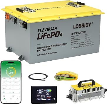 LOSSIGY 48V Golf Cart Lithium Battery Conversion Kit, Built in 200A Smart BMS, Peak Current 1000A3-5s, Perfect for Passenger Car, Solar System, RV