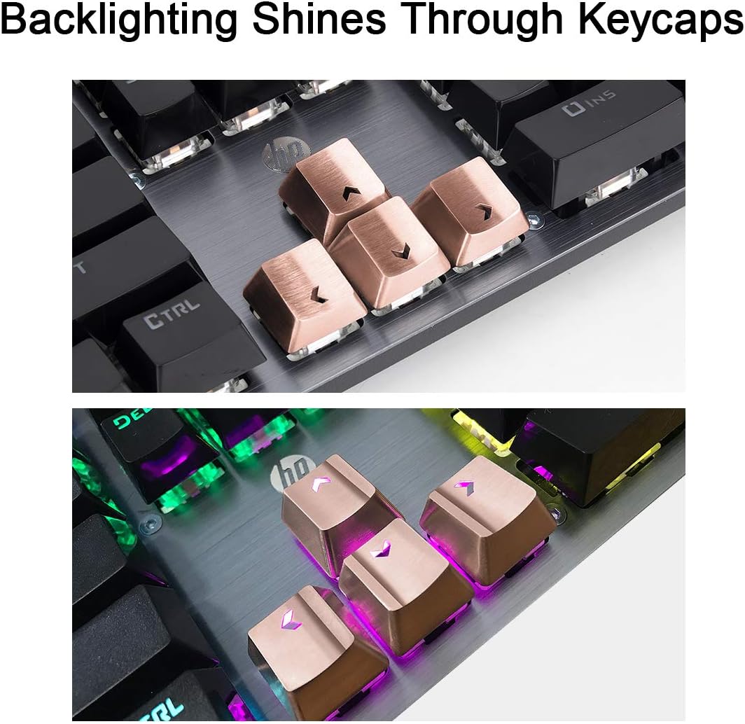 Fitlink FPS & MOBA Gaming Keycaps, Stainless Steel Metal Mechanical Keycap with Key Puller Compatible with Cherry Mx Switch Mechanical Keyboard (Silver) (Rose Gold, WASD+Directions)