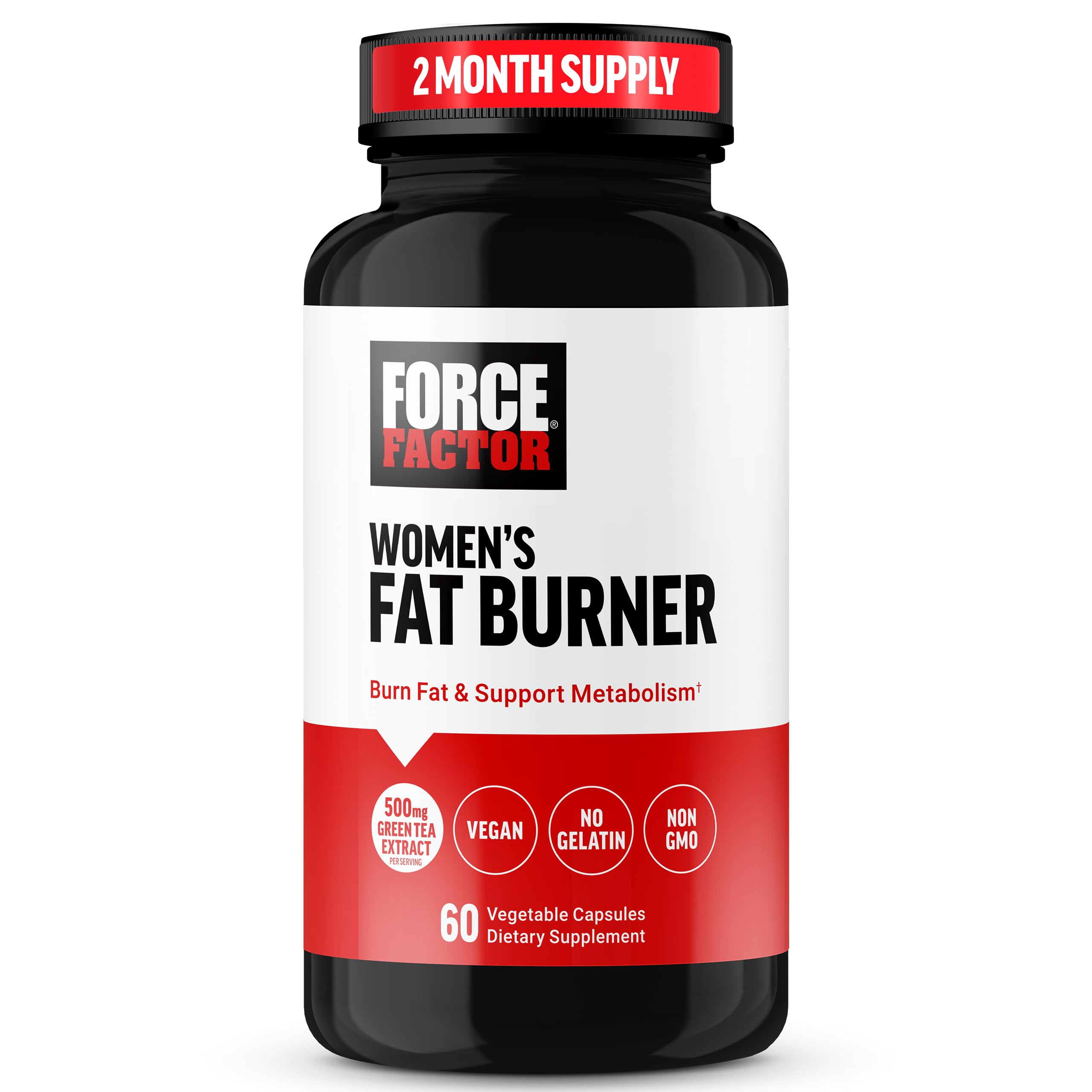 Force Factor Suplemento para controle de peso feminino com chá-verde, L-carnitina e cromo, 60 cápsulas