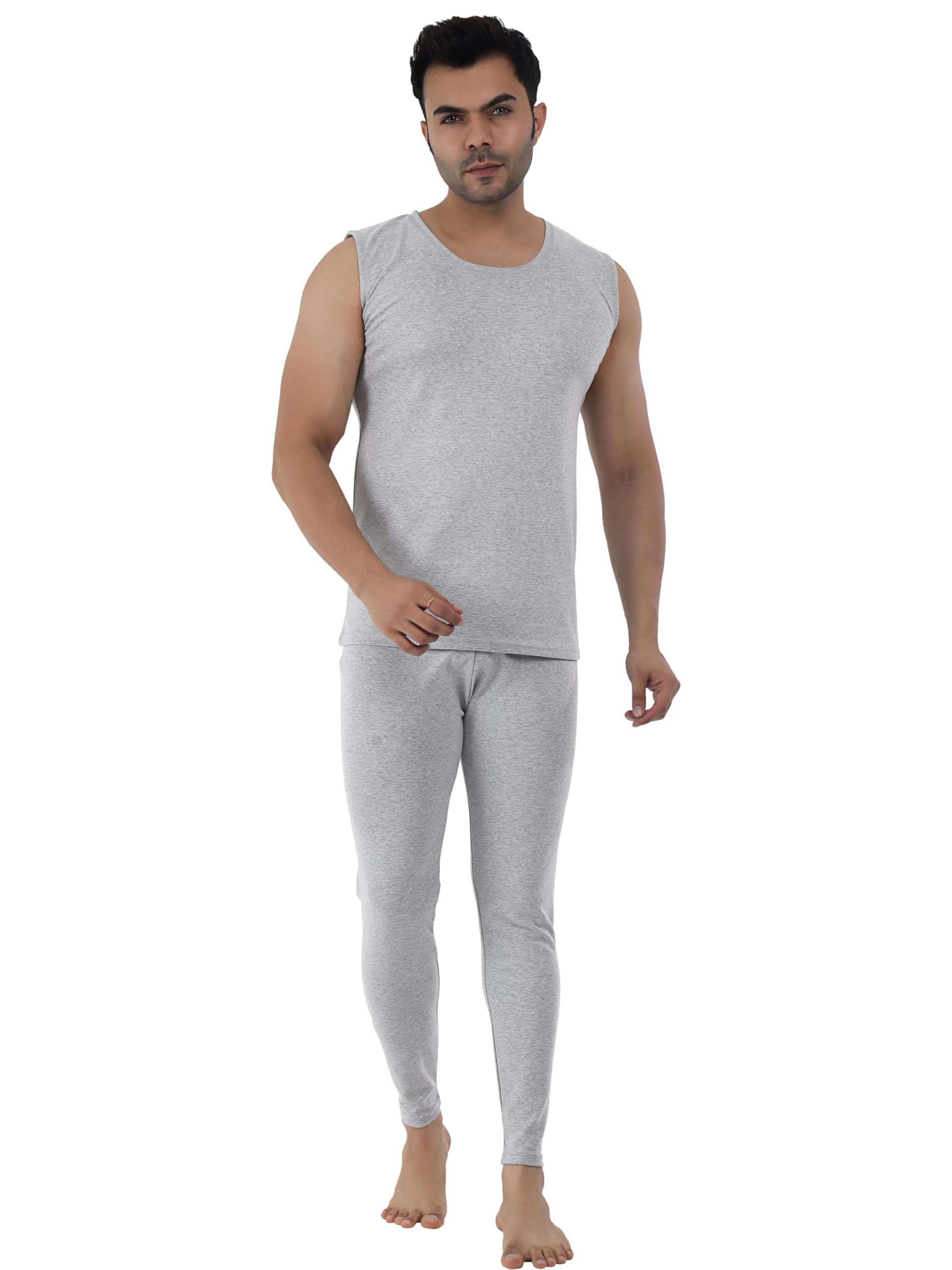 Selfcare Men’s Soft Polycotton Striped Thermal Sleeveless Round Neck Top|SW1027-XL Grey 3