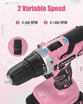 AVID POWER 20V MAX Cordless Drill Kit, 2 Variable Speed and 19 Position(Pink) bundle with 100Pcs Drill Bit Set