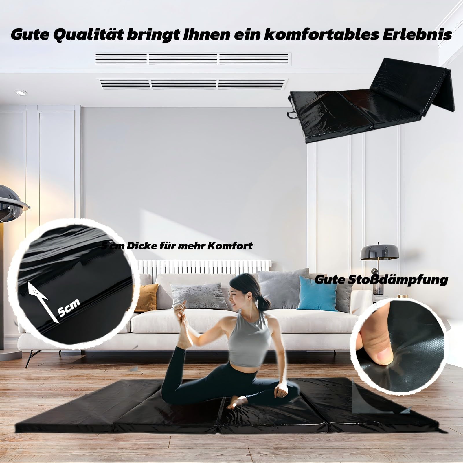 Kapler Turnmatte Faltbar 240x120x5 cm: EPE Gymnastikmatte Weichbodenmatte für Yoga und Fitness, für Kinder und Erwachsene