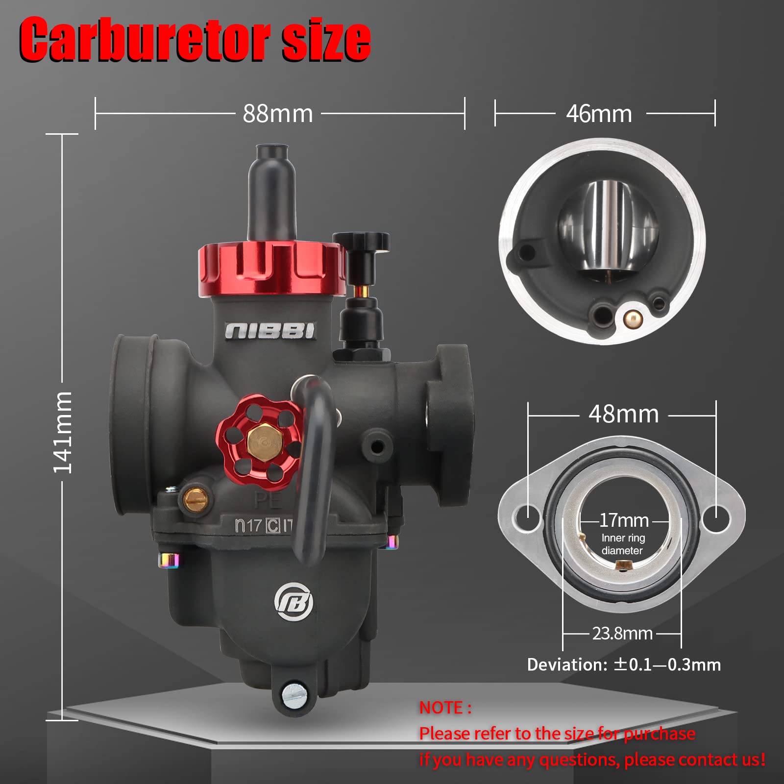 NIBBI PE17 Carburetor with 48mm Air Filters Kit,PE17mm FL Motorcycle Carb Fit for 80cc 90 100cc Dirt Bike Pit Bike Apollo TaoTao Lifan Kayo Honda SSR Motor