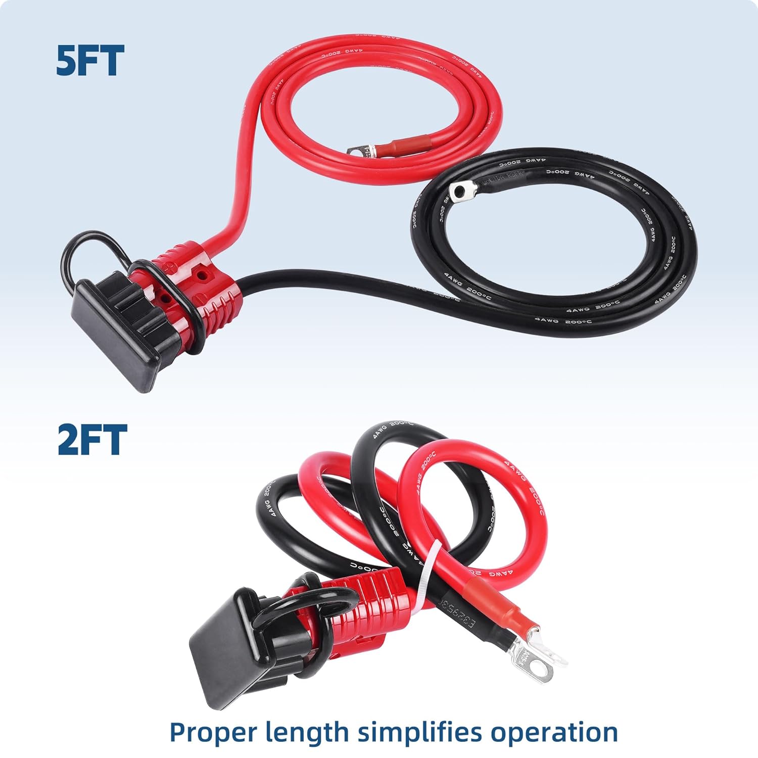 7FT 4 AWG Heavy Duty Winch Power Cord with Quick Disconnect Plug Cycle Durability 600V Voltage Rating Galvanized Copper Corrosion Resistant Cabling