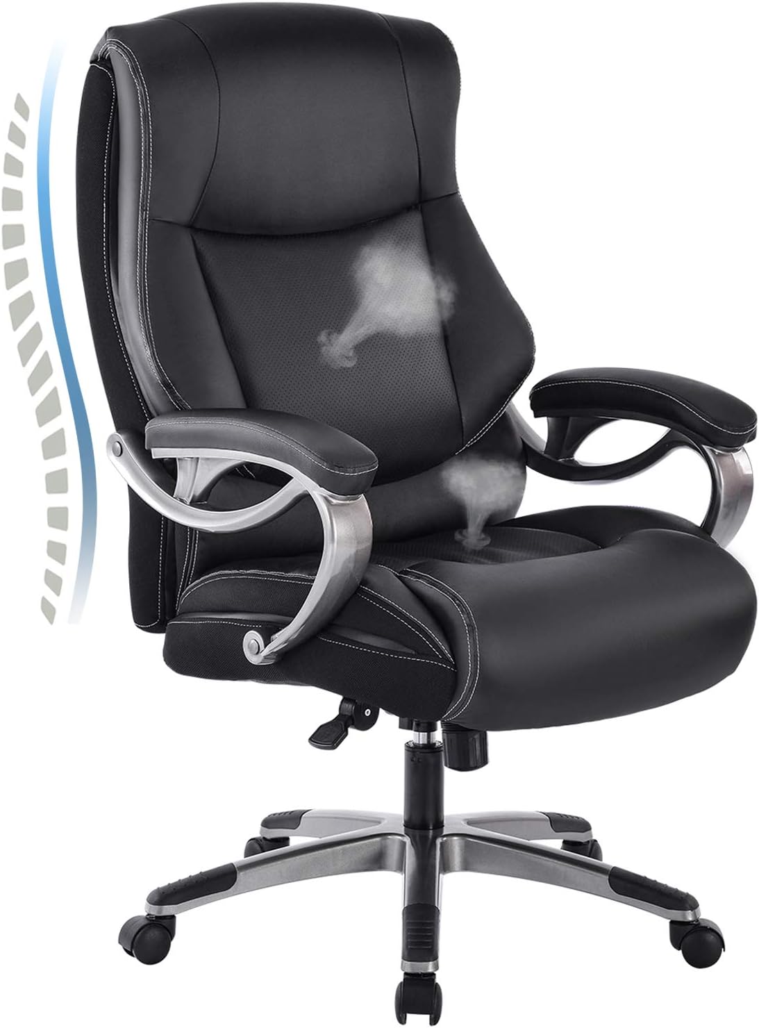 High Back Big & Tall 300LBS Bonded Leather Office Chair - Adjustable Tilt Angle and Heavy Duty Base Large Thick Padded Ergonomic Executive Desk Computer Swivel Chair: Kitchen & Dining