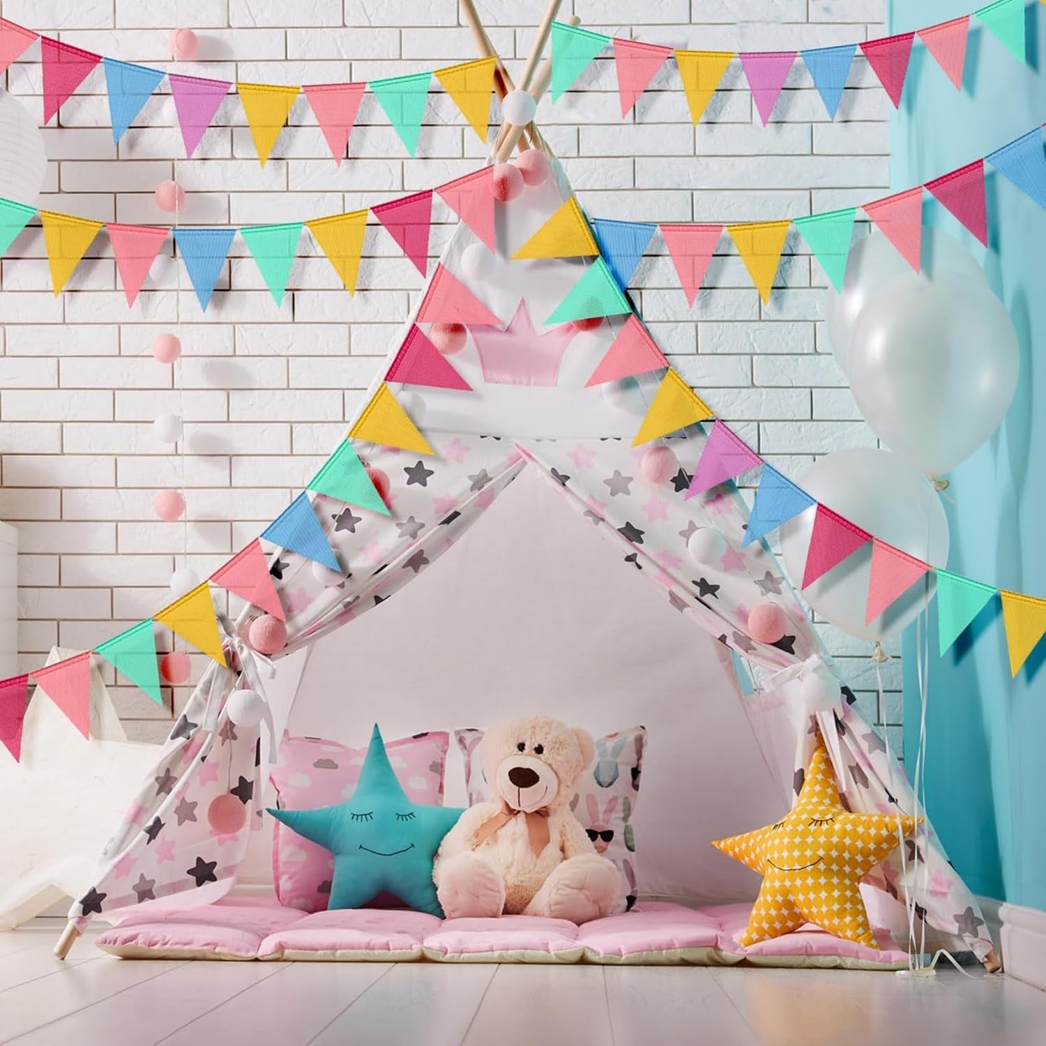 6 Strings 78 Feet Pastel Pennant Banner Flags - Colorful Triangle Banners Burlap Bunting Garland for Birthday Easter Classroom School Carnival & Outdoor Party Decorations