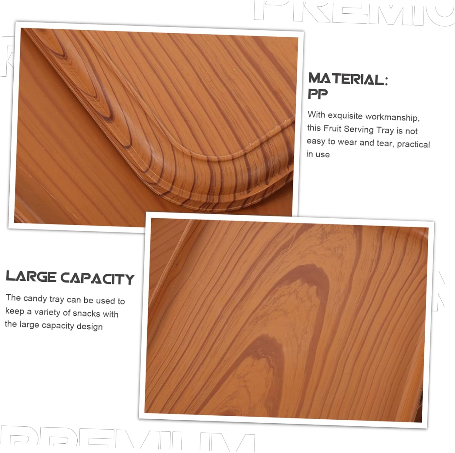 Unomor 3 Piece Imitation Wood Grain Serving Platters for Snacks, Fruit, PP
