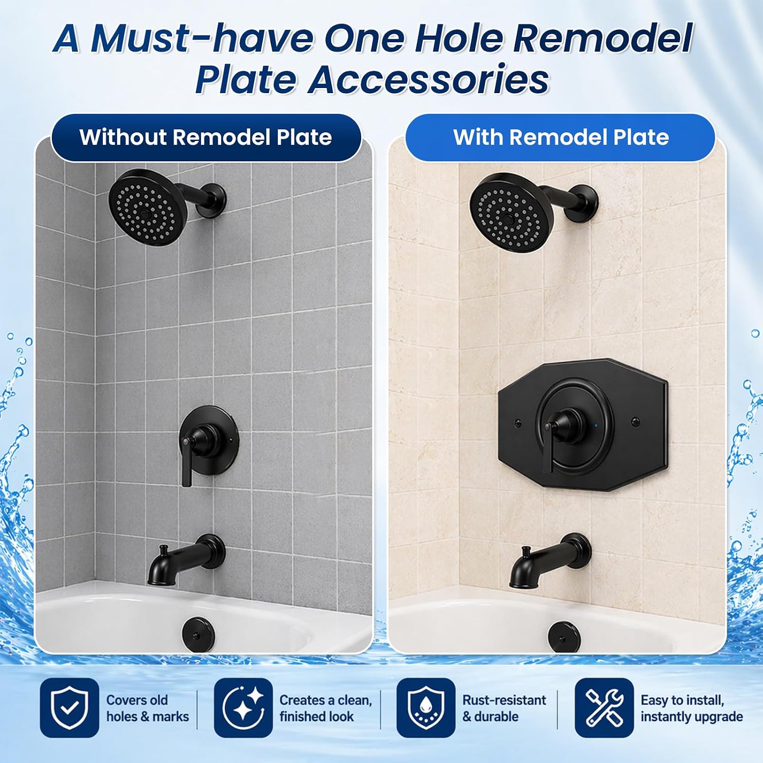 One-Hole-Remodel-Cover-Plate Replace 2 Handle or 3 Handle Shower | Compatible with Moen and Delta Bathtub and Shower Valves, Renovation Shower Cover Plate(Rubbed Bronze, 1 Pcs)