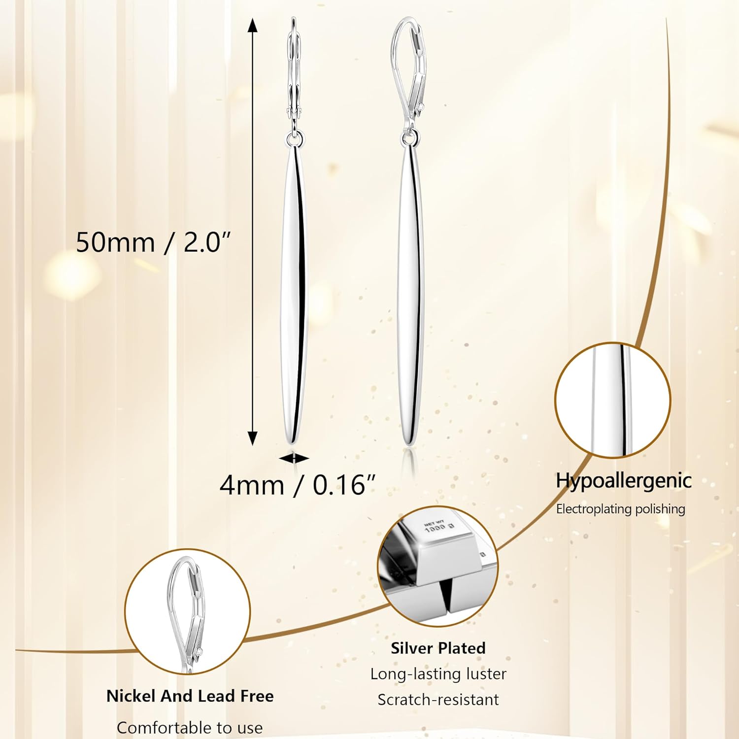 ALEXCRAFT 925 Sterling Silver & 14K Gold Plated Long Dangle Drop Earrings for Women Minimalist Hypoallergenic Vertical Bar Leverback Dangling Earrings Lightweight Daily Fashion Jewelry Gifts - Image 4