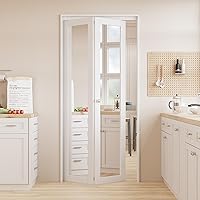 Vista 1 de Puertas plegables, puerta de espejo de 36 x 80 pulgadas con perilla y kit de herramientas, puerta interior plegable para despensaarmario, paneles