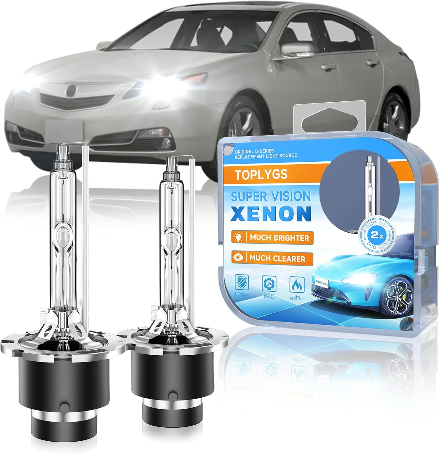 D2S HID Xenon Headlight Bulb Fit for Acura 2004 2005 2006 2007 2008 2009 2010 2011 2012 2013 2014 TL TSX 2007-2015 MDX RL RDX, 6000K Bright White, 35W OEM High Low Beam Xenon Lights, Pack of 2