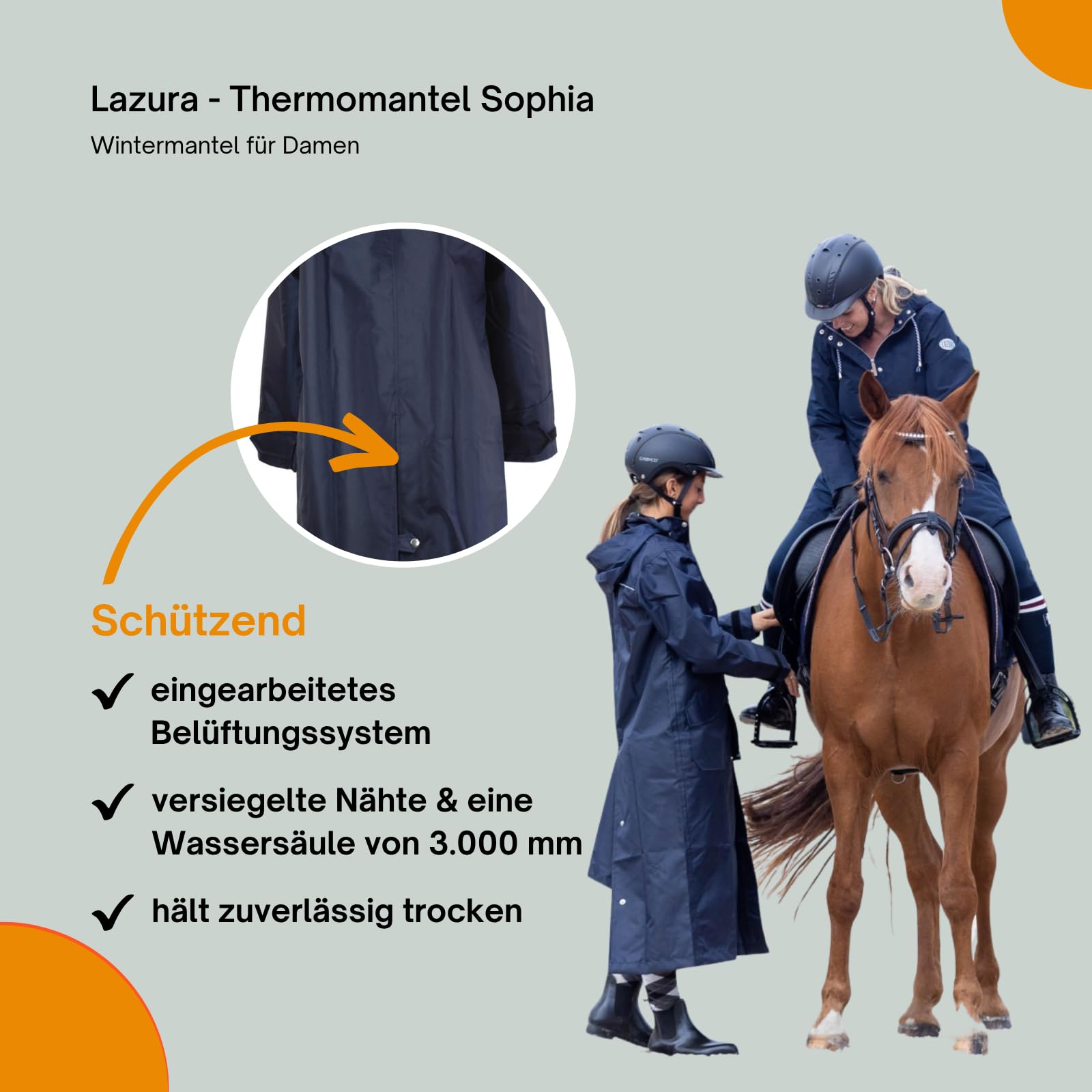 Lazura - Damen Regenmantel Brighton – Nachtblau – Gr. XS - XL | Extra lange Regenjacke mit Reitschlitz – wasserdicht & windabweisend – Regenponcho zum Wandern & Reiten