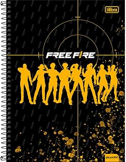 Caderno Espiral Capa Dura Universitário 1 Matéria Free Fire 80 Folhas - Silhueta Amarela - Fundo Preto Preto - Tilibra