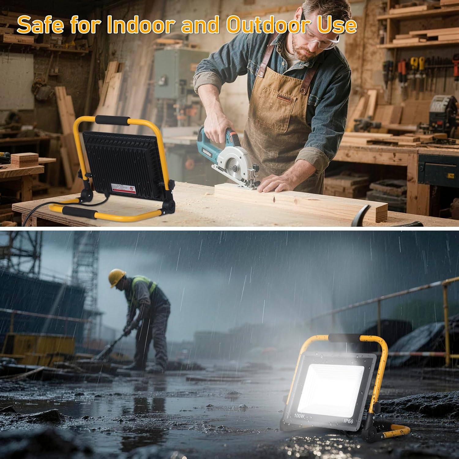LED Work Light 100W, 11000LM Portable Work Light with 16.5FT Cord,Flood Lights for Outdoor Indoor Job Site Workshop Garage Construction Site Lighting,IP66 Waterproof