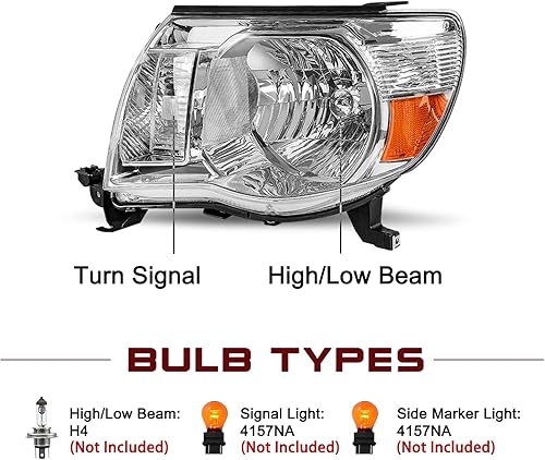 Miniatura 2 de JSBOYAT Repuesto de montaje de faros delanteros para Toyota Tacoma Pickup 2005-2011 para pasajero y lado del conductor, carcasa cromada, reflector
