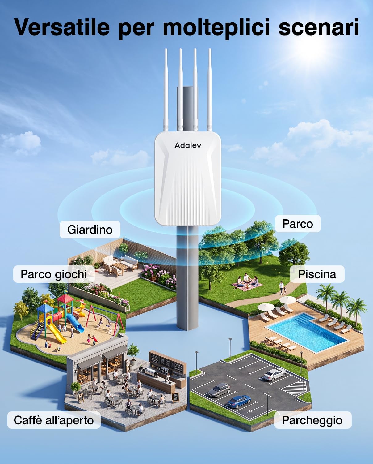 AdaLov AX1800 WiFi 6 Access Point Outdoor, Dual Band 2,4/5 GHz, Gigabit PoE AP, IP65 resistente alle intemperie, MU-MIMO & OFDMA, per casetta da giardino, officina, fattoria