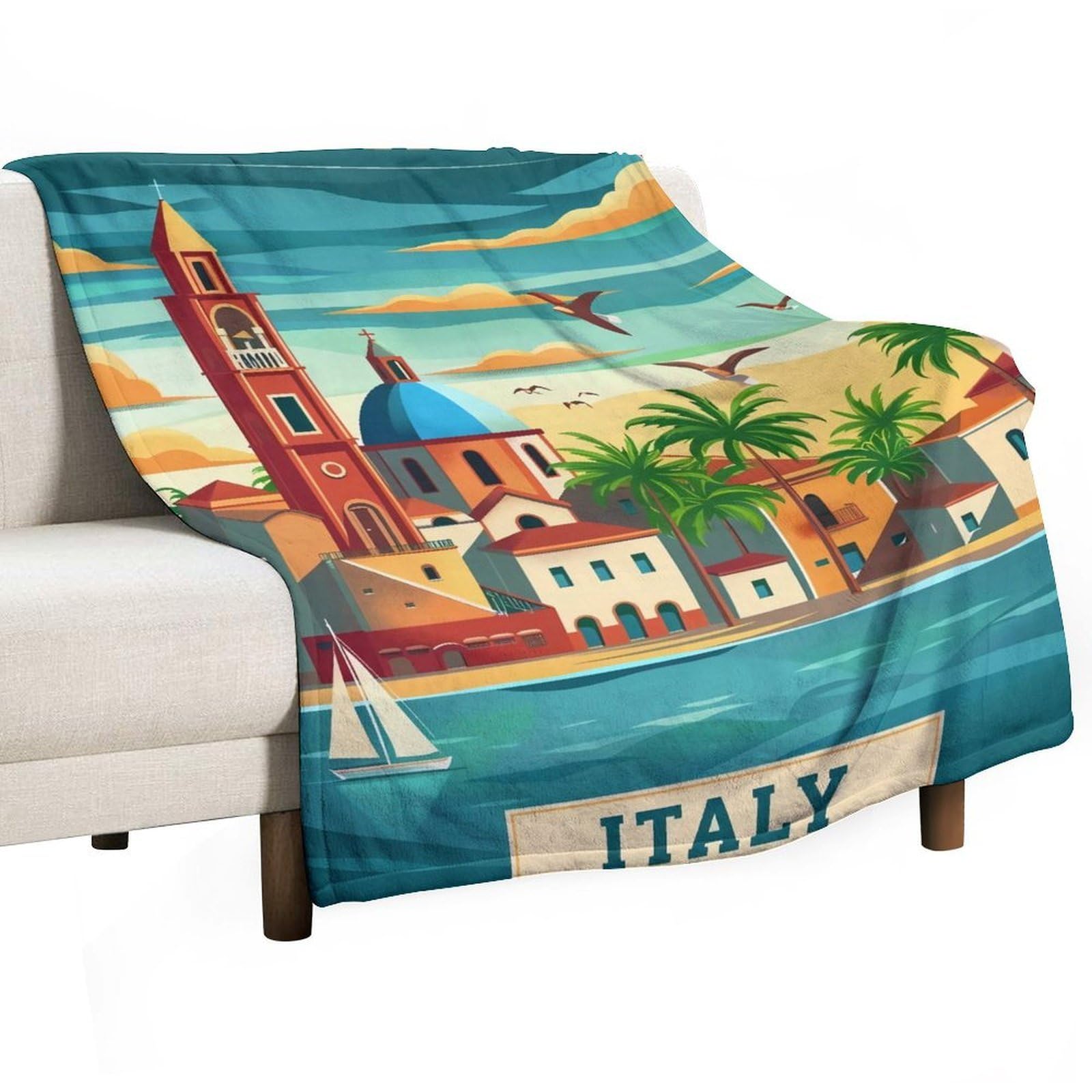 YHGSREUOH Mediterranean Sardinia Sunset Church Bell Tower 03 Flannel Blankets Fleece Soft Throw Lightweight Plush Gifts for Couch, Bed, Cozy Sofa Plush, Chair, Lovers 100x130cm(40x50in)
