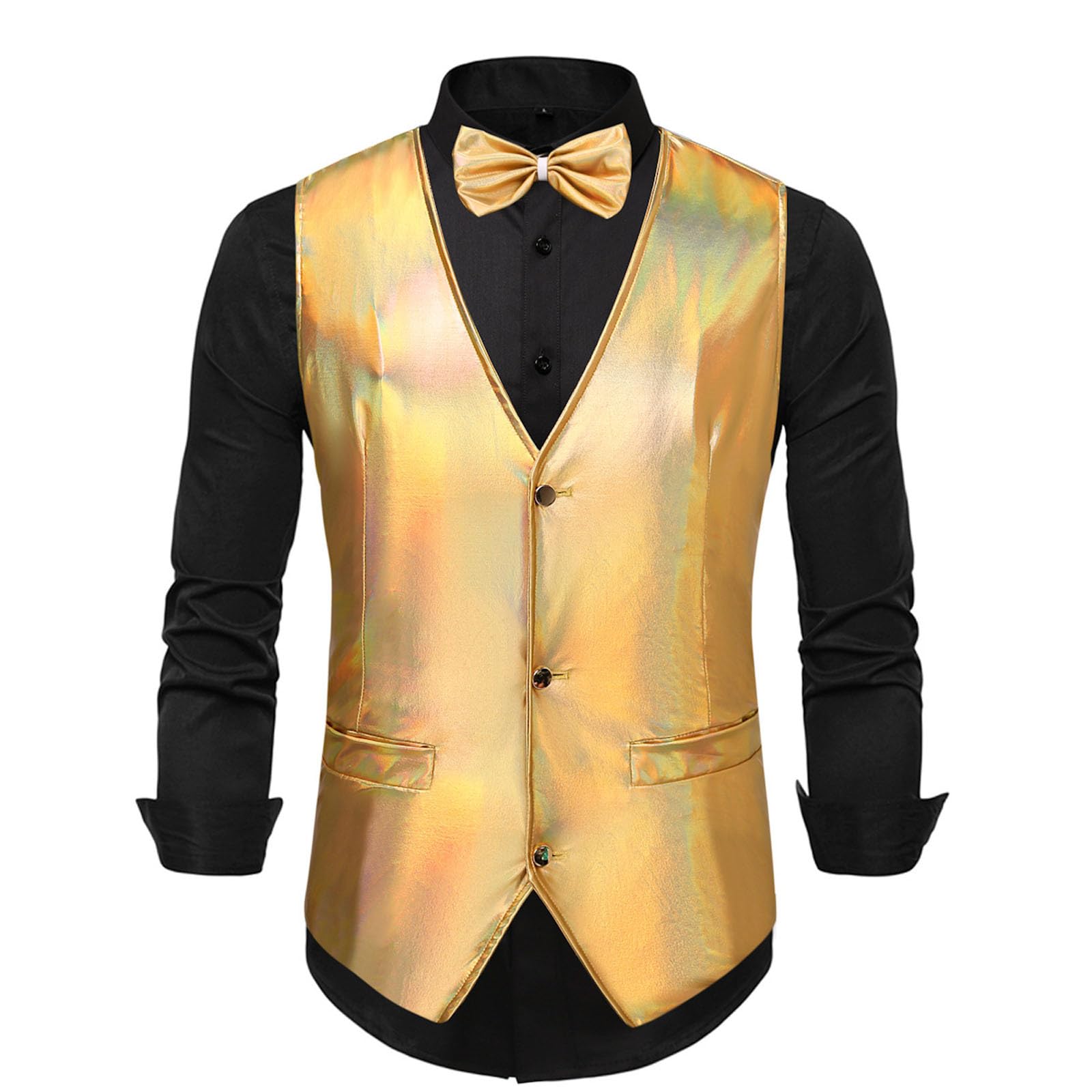 Panciotto Uomo Estivo Gilet Elegante Abito Glitter Costumi Spettacolo Carnevale Giacca Lucido Fashion Slim Fit Medievale Casual Paillettes