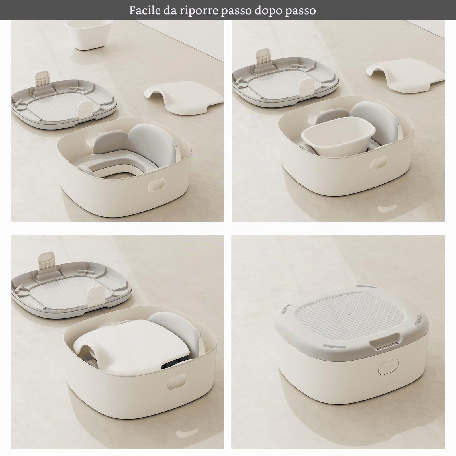 Bebamour Vasino da viaggio per bambini pieghevole WC sedile per bambini portatile vasino formazione auto vasino con 100 pezzi Potty Liners,Grey(for multiple uses)