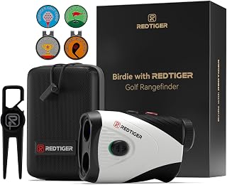 REDTIGER Golf Rangefinder Set, 1200 Yards, 7X Magnification, Flag Lock, Slope & Vibration, Rechargeable Range Finders with Magnet Stripe, Divot Tool & Ball Markers