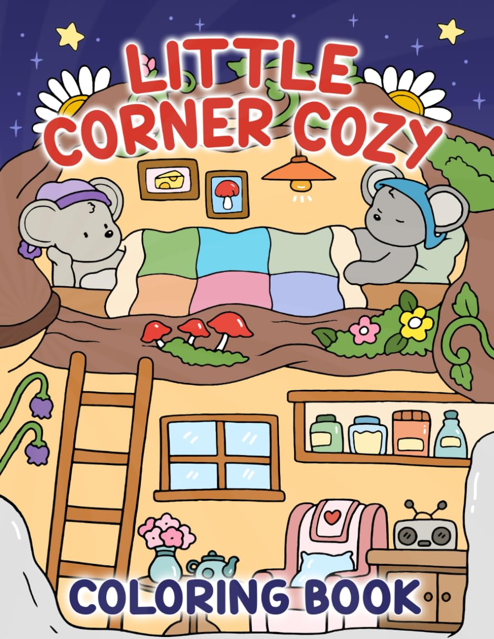 Little Corner Cozy Coloring Book: 40+ Stress-Relieving Coloring Pages for Adults and Teens with Familiar Cozy Corners and Cute Animal Characters