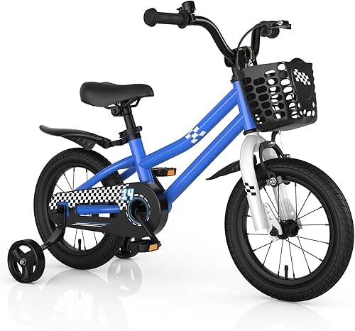 Miniatura 23 de COSTWAY Bicicleta para niños, 12, 14, 16, 18 pulgadas, para niños y niñas de 3 a 8 años, bicicleta para niños con ruedas de entrenamiento Azul,