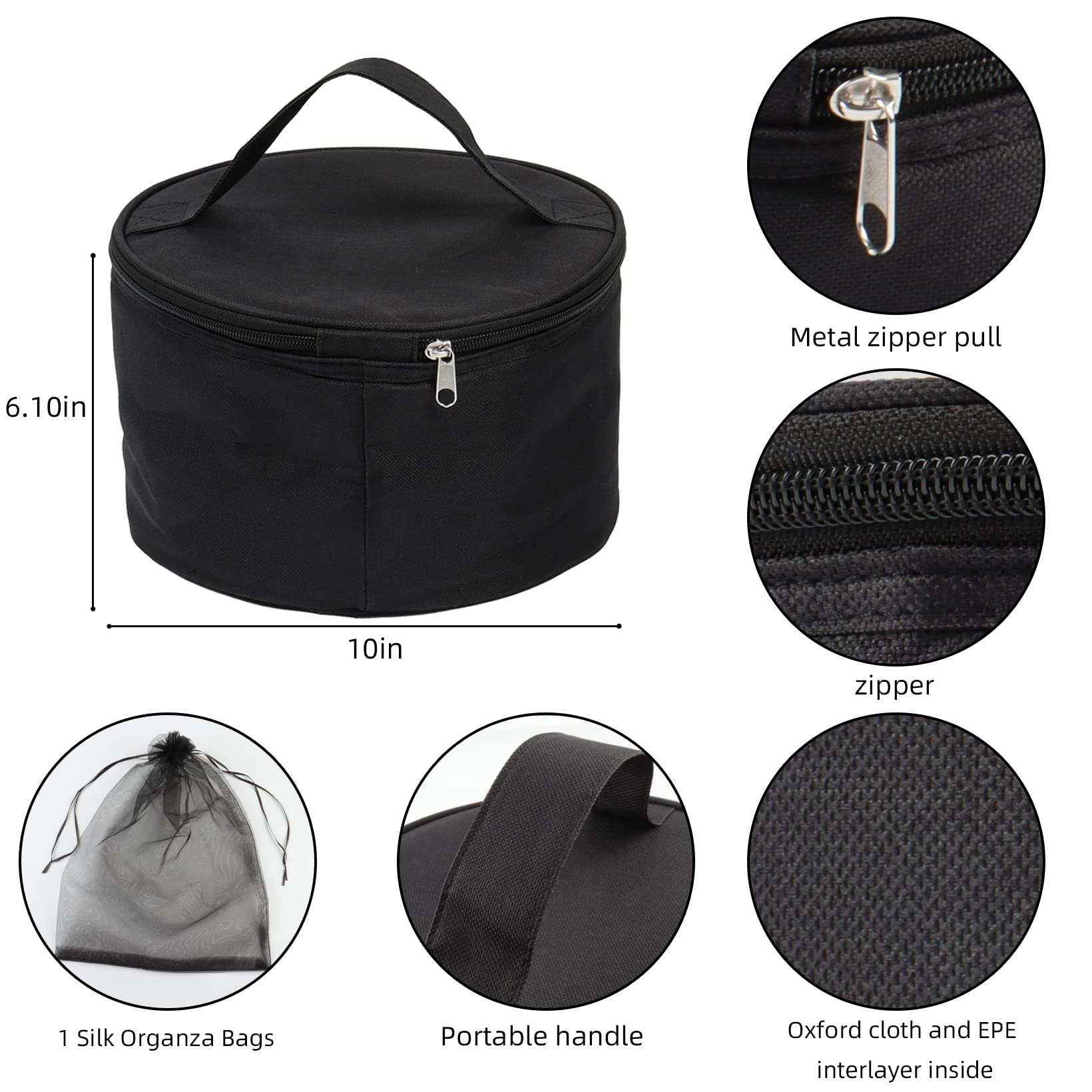 Goklmn Wig Travel Case,Foldable Round Wig Box,Lightweight and Durable Travel Makeup Case for Men & Women