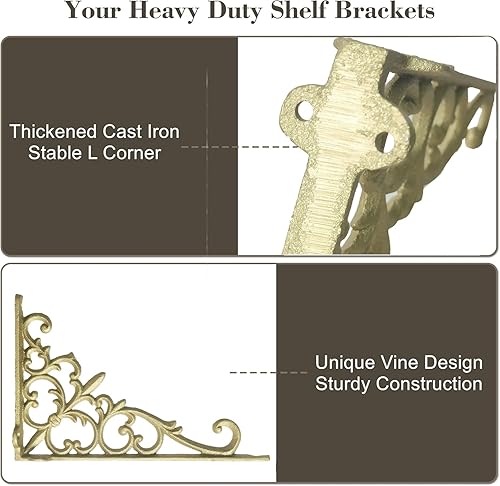 Miniatura 3 de Z Metnal Soportes decorativos para estantes, 6 x 9 pulgadas, soporte de buzón de metal de hierro forjado fundido, soportes victorianos de ángulo