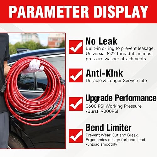 Miniatura 2 de Manguera de lavado a presión de 14 pulgadas x 25 pies, sin torceduras con manguera de arandela de acero inoxidable M22-0.551 in, juego de Sdapter de