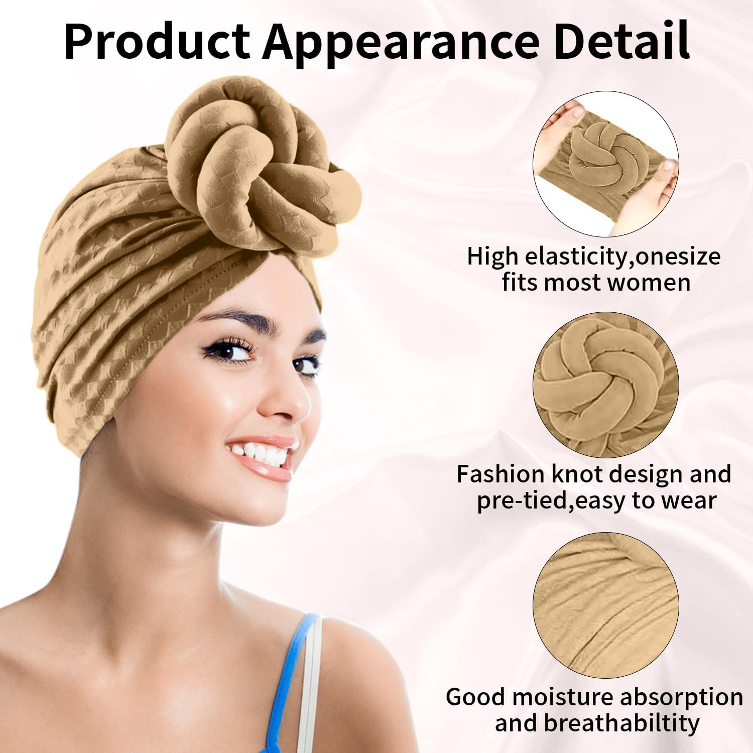 Women Turbans and Head Wraps, Women African Turban Flower Knot Pre-Tied Bonnet Beanie Cap Headwrap - Image 2