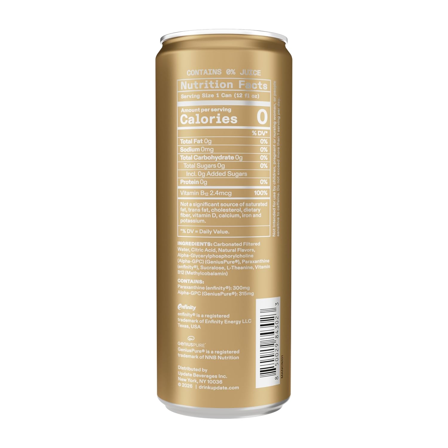 UPDATE Energy Drink Pack, Caffeine Free, Zero Sugar, No Jitters, No Crash, Paraxanthine Powered, Sugar Free, No Artificial Flavors, 12 Pack (12 fl oz Cans) (Mandarin)