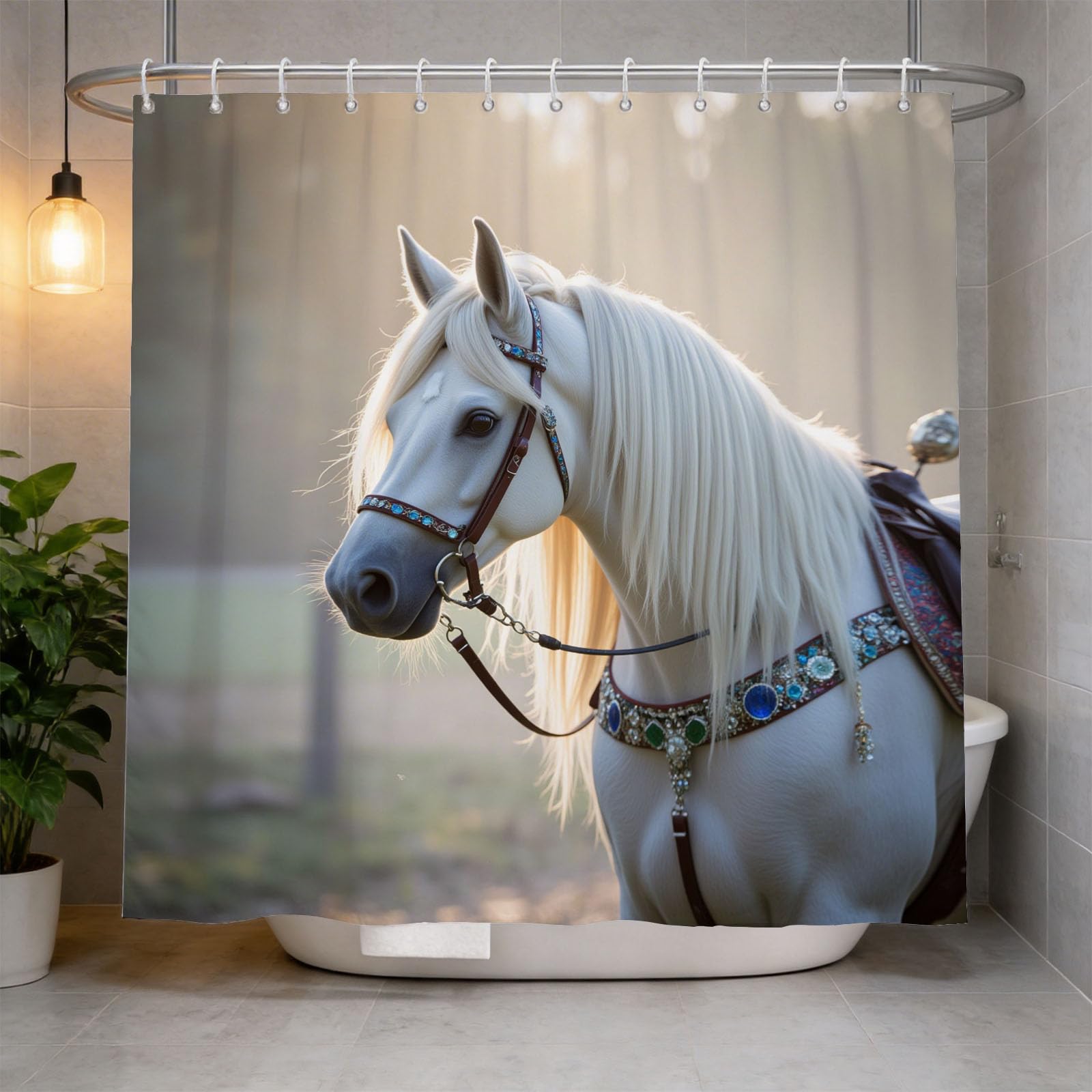 Hongduo 3D Snowy Horse Shower Curtain for Stalls Bathtubs Animal Bathroom Decor Shower Curtain Set Polyester Fabric Waterproof 180x180cm/71X71 Inch with Hooks