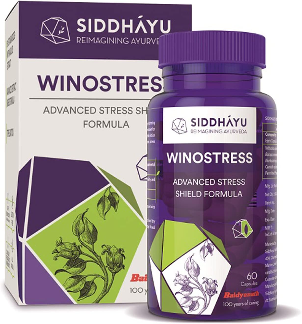Siddhayu Winostress (From the house of Baidyanath) | Herbal Stress Support Tablets - 60 Capsules X 1