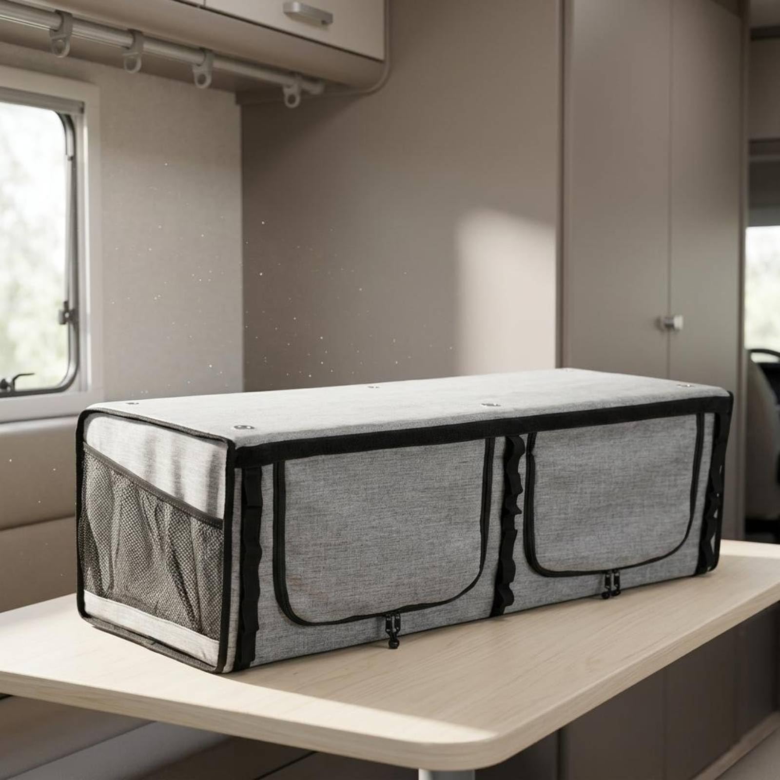 Qianly Cabinet Rangement RV 36 Pouces Compartiments Zippés Organisateur Suspendu Pliable Panneaux en Rangement Souple Zippé pour Camping-Car, Gris