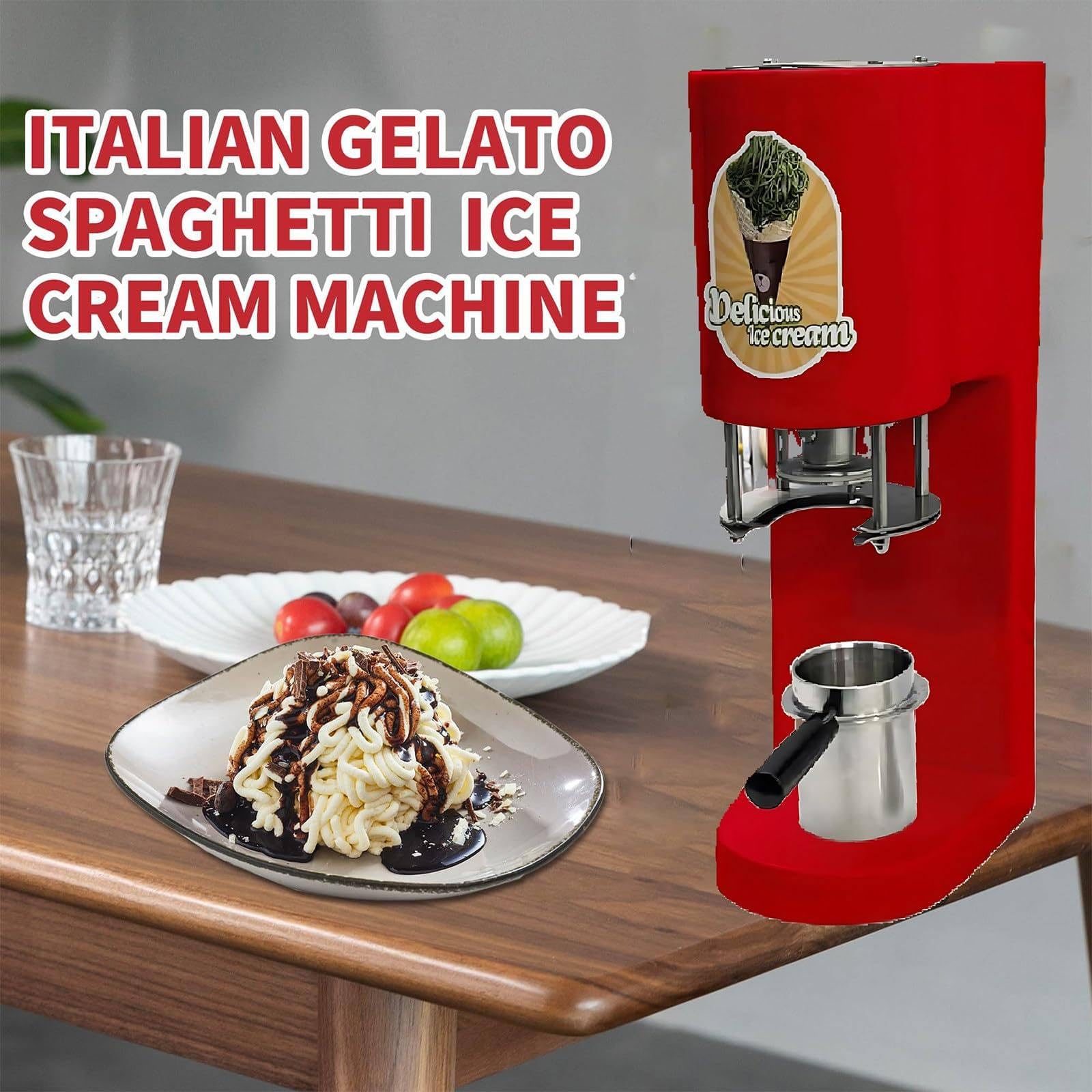 Soft Serve Ice Cream Maker 28–30L/H, 4 austauschbare Spitzen für Spaghetti, Bänder, Heimpartys, kleine Unternehmen
