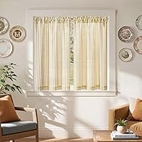 Vista 75 de jinchan Cortinas de Lino a Rayas para Cocina de 45 Pulgadas, Cortinas de Nivel, Estilo de Granja Moderno, Estilo Café, Tratamientos para Ventanas