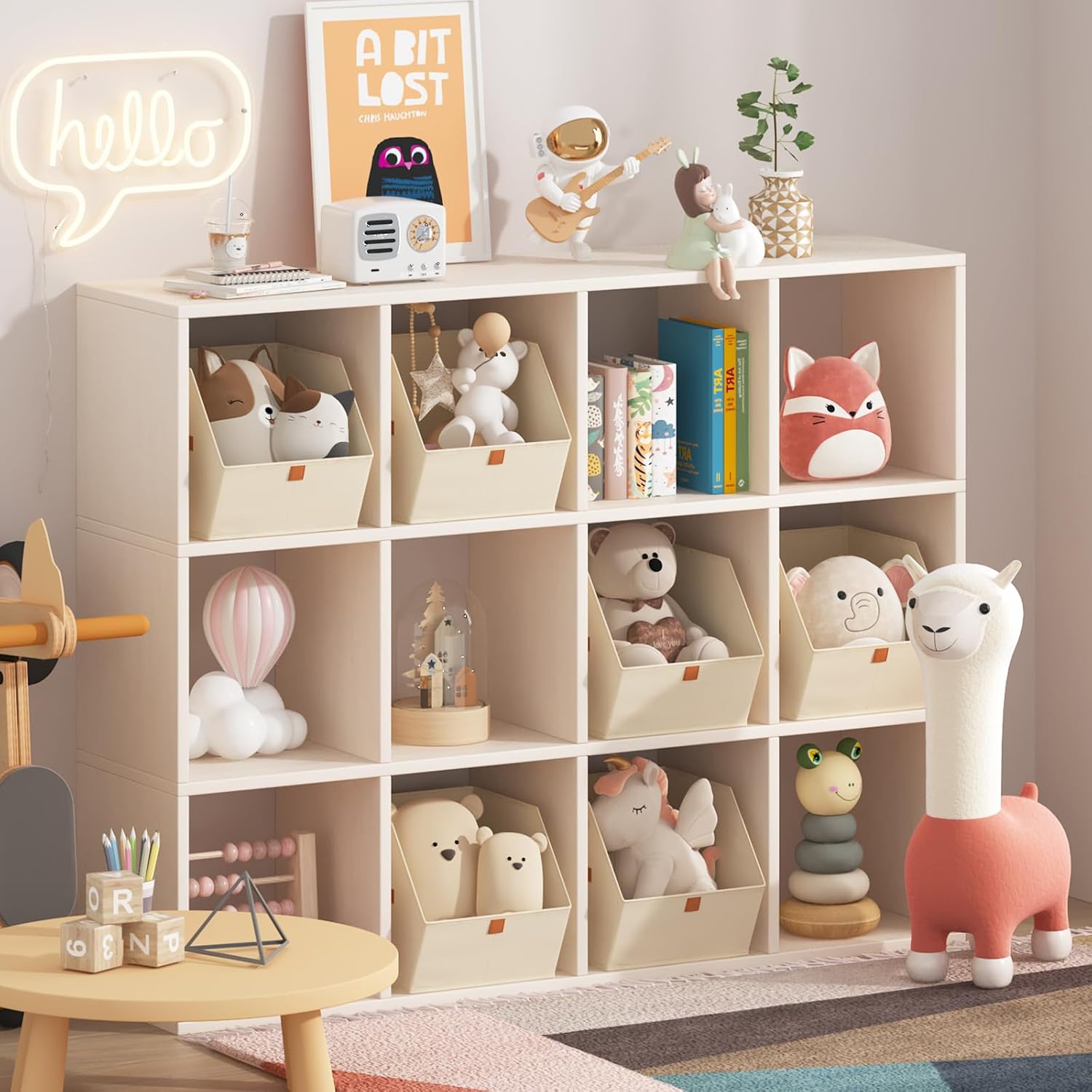 Homsorout Fabric Closet Storage Cubes - 6 Pack Square Storage Bins with Dual Handles for Clothes, Towels, Toys, Cube Storage Organizers for Bedroom, Nursery, Shelves, Closet, Small Spaces, Beige