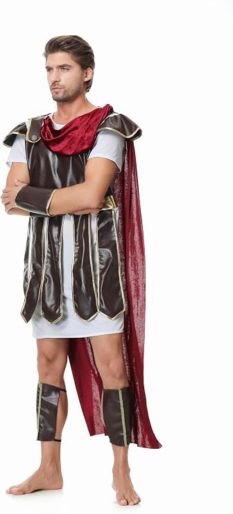 GRAJTCIN Men's Roman Gladiator Costumes Brave Medieval Warrior Costume Set for Halloween Party