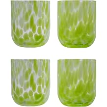 Stephanie Imports Set of 4 Handcrafted Double Old-Fashioned Confetti Drinking Glasses, 12 oz Pear Green & White