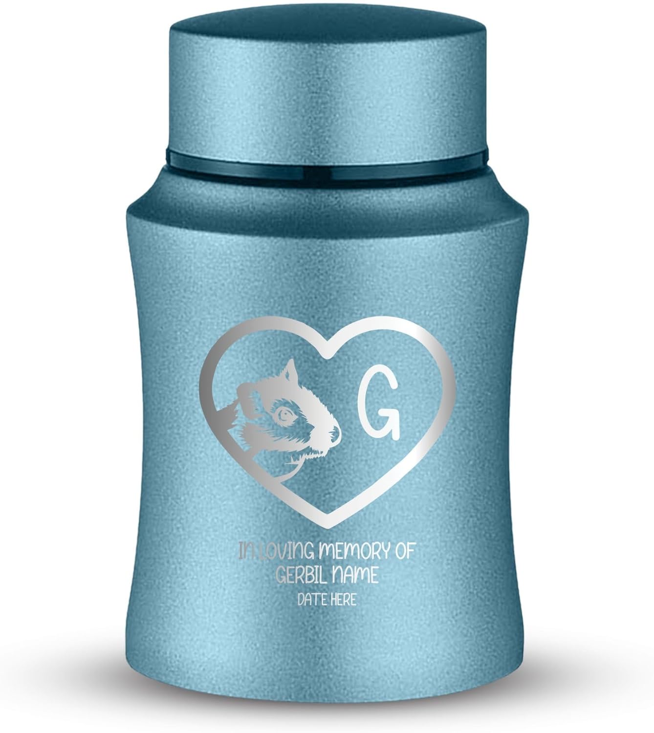 Customized Small Keepsake Urn Custom Engraved with Pet Name, Date, and Design - 4" Cremation Mini Compact Urns for Gerbil's Ashes, 5–10 Lbs Capacity | Powder Blue, Gerbil Face